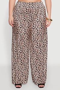Womens Plus Size Plisse Leopard Print Palazzo Pants, Multi, Size 1X