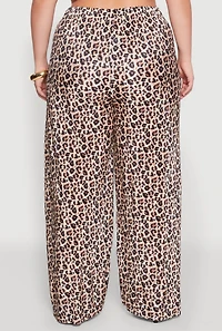 Womens Plus Size Plisse Leopard Print Palazzo Pants, Multi, Size 1X