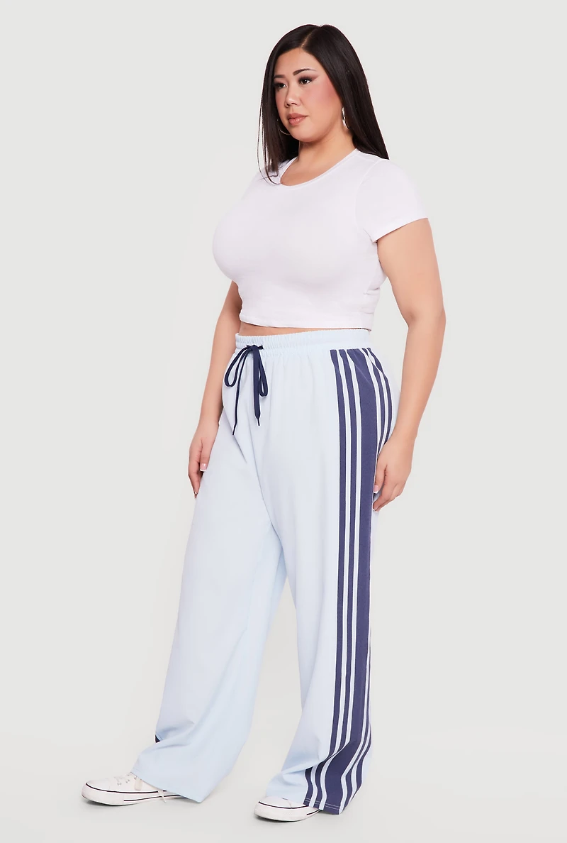 Plus Side Stripe Drawstring Waist Track Pants