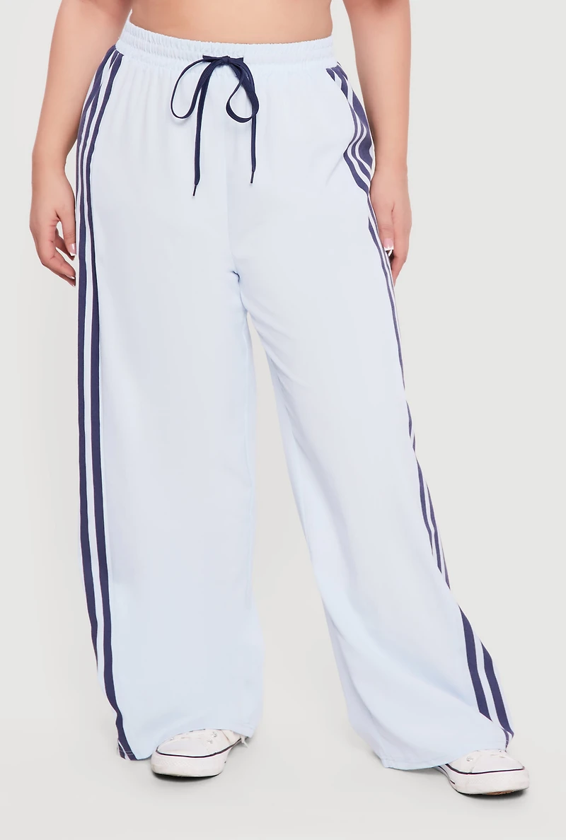 Plus Side Stripe Drawstring Waist Track Pants