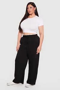 Plus Lace Trim High Waisted Wide Leg Sweatpants