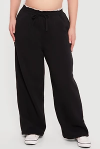 Plus Lace Trim High Waisted Wide Leg Sweatpants
