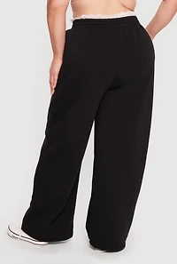 Plus Lace Trim High Waisted Wide Leg Sweatpants