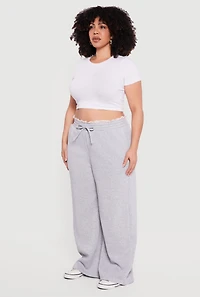 Plus Lace Trim High Waisted Wide Leg Sweatpants