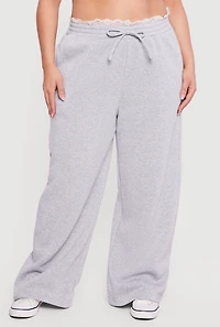 Plus Lace Trim High Waisted Wide Leg Sweatpants