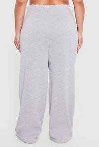 Plus Lace Trim High Waisted Wide Leg Sweatpants