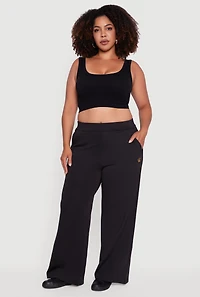 Womens Plus Size Fleece Lined Metallic Patch Wide Leg Pants, Black, Size 3X