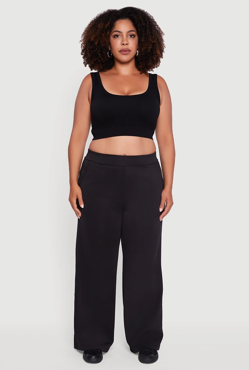 Womens Plus Fleece Lined Metallic Patch Wide Leg Pants,