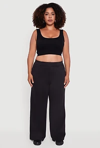 Womens Plus Fleece Lined Metallic Patch Wide Leg Pants,