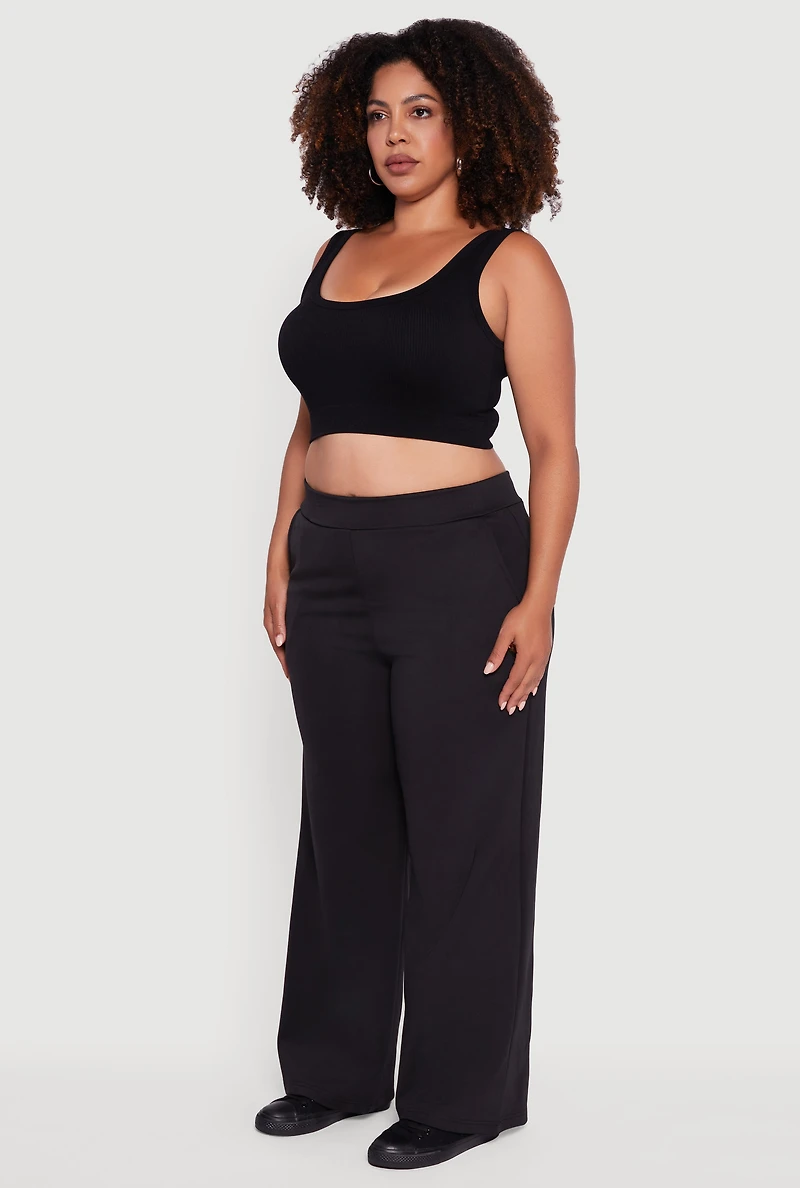 Womens Plus Size Fleece Lined Metallic Patch Wide Leg Pants, Black, Size 3X