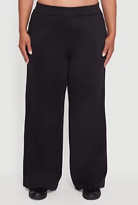 Womens Plus Size Fleece Lined Metallic Patch Wide Leg Pants, Black, Size 3X
