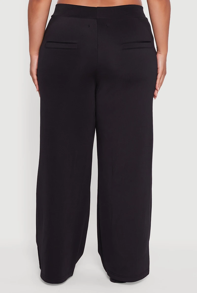 Womens Plus Size Fleece Lined Metallic Patch Wide Leg Pants, Black, Size 3X