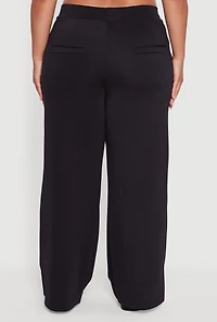 Womens Plus Size Fleece Lined Metallic Patch Wide Leg Pants, Black, Size 3X