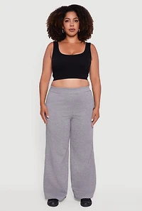 Womens Plus Size Fleece Lined Metallic Patch Wide Leg Pants, Grey, Size 1X