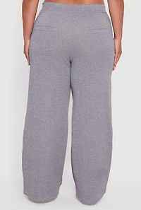 Womens Plus Fleece Lined Metallic Patch Wide Leg Pants, Grey,