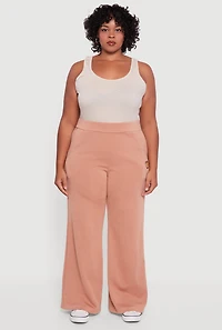 Womens Plus Size Fleece Lined Metallic Patch Wide Leg Pants, Brown, Size 2X