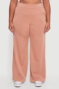 Womens Plus Size Fleece Lined Metallic Patch Wide Leg Pants, Brown, Size 2X