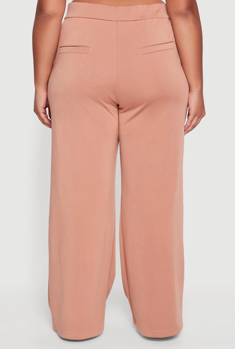 Womens Plus Size Fleece Lined Metallic Patch Wide Leg Pants, Brown, Size 2X