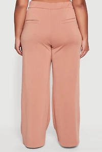 Womens Plus Size Fleece Lined Metallic Patch Wide Leg Pants, Brown, Size 2X