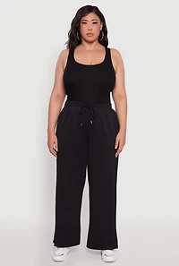 Womens Plus Drawstring Waist Wide Leg Pants, 2X