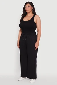Womens Plus Drawstring Waist Wide Leg Pants, 2X