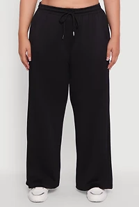 Womens Plus Drawstring Waist Wide Leg Pants, 2X
