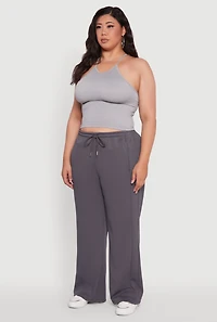 Womens Plus Size Drawstring Waist Wide Leg Pants, Grey, Size 2X