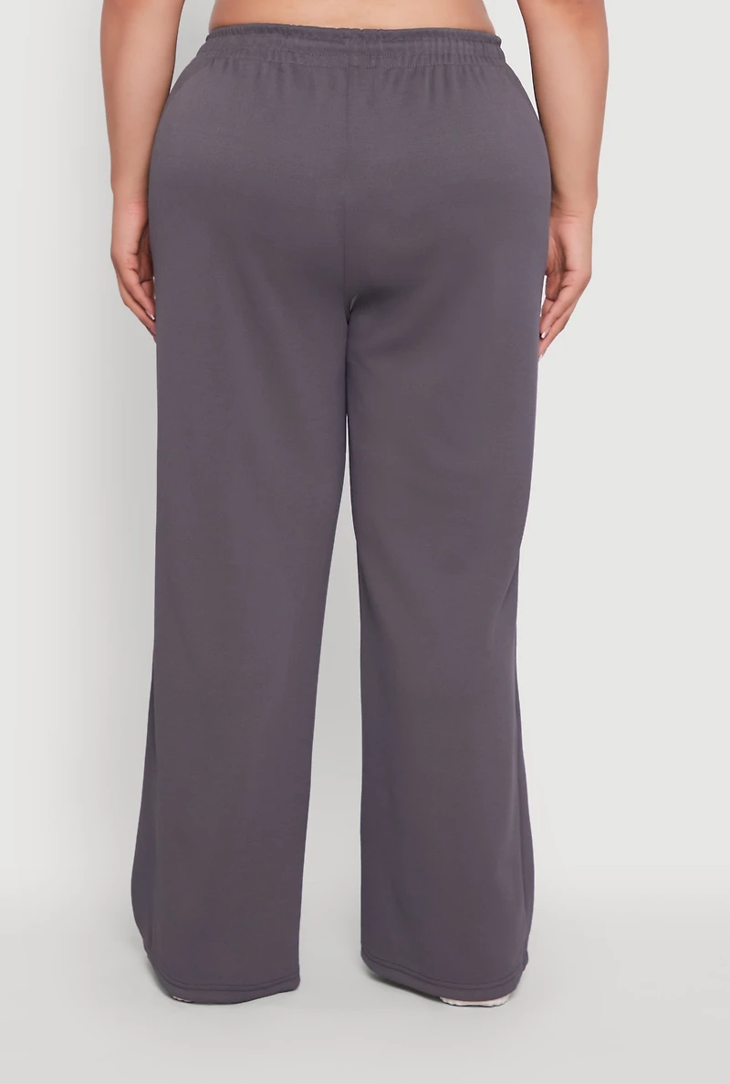 Womens Plus Drawstring Waist Wide Leg Pants, 3X