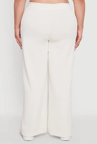 Womens Plus Drawstring Waist Wide Leg Pants, Khaki,