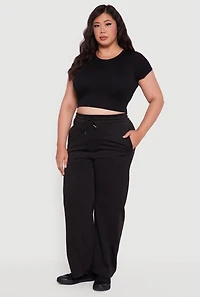 Womens Plus Fleece Lined Wide Leg Sweatpants with Pockets,