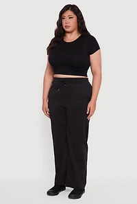Womens Plus Fleece Lined Wide Leg Sweatpants with Pockets,