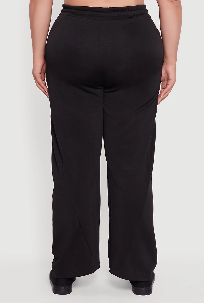 Womens Plus Fleece Lined Wide Leg Sweatpants with Pockets,