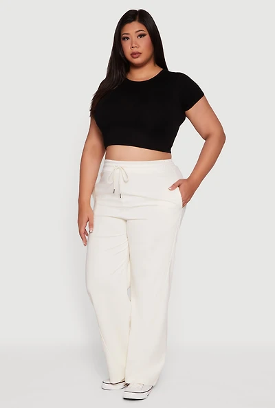Plus Fleece Lined Wide Leg Sweatpants with Pockets