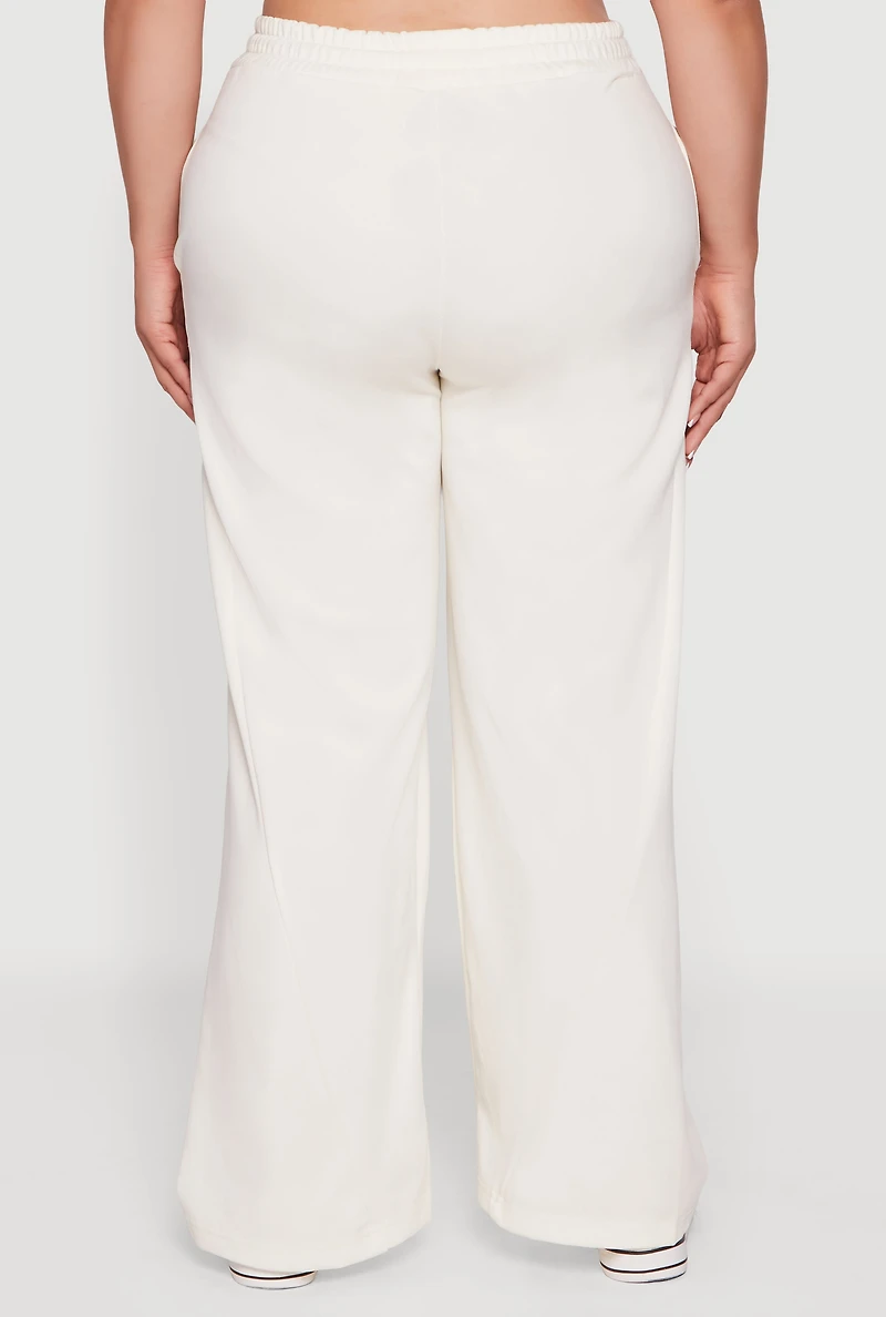 Plus Fleece Lined Wide Leg Sweatpants with Pockets
