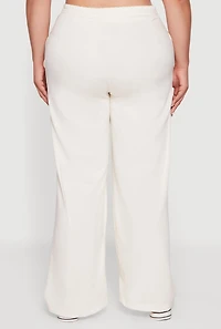 Plus Fleece Lined Wide Leg Sweatpants with Pockets
