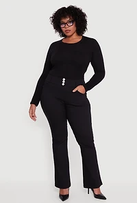 Plus Faux Button Boot Cut Dress Pants