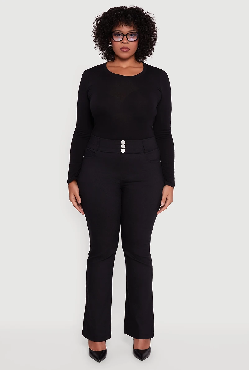 Plus Faux Button Boot Cut Dress Pants