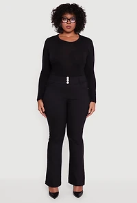 Plus Faux Button Boot Cut Dress Pants