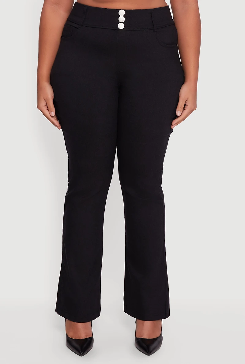 Plus Faux Button Boot Cut Dress Pants