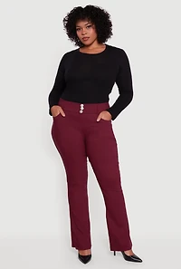 Womens Plus Size Faux Button Boot Cut Dress Pants, Burgundy, Size 3X