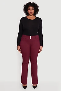 Womens Plus Size Faux Button Boot Cut Dress Pants, Burgundy, Size 3X