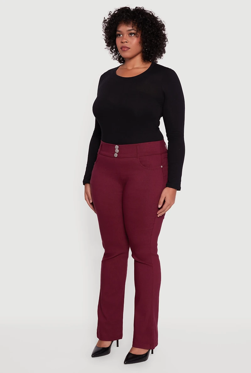 Womens Plus Size Faux Button Boot Cut Dress Pants, Burgundy, Size 3X