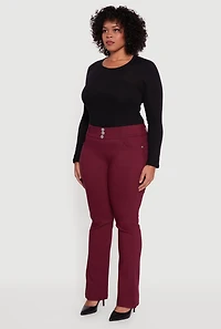 Womens Plus Size Faux Button Boot Cut Dress Pants, Burgundy, Size 3X