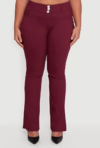 Womens Plus Size Faux Button Boot Cut Dress Pants, Burgundy, Size 3X