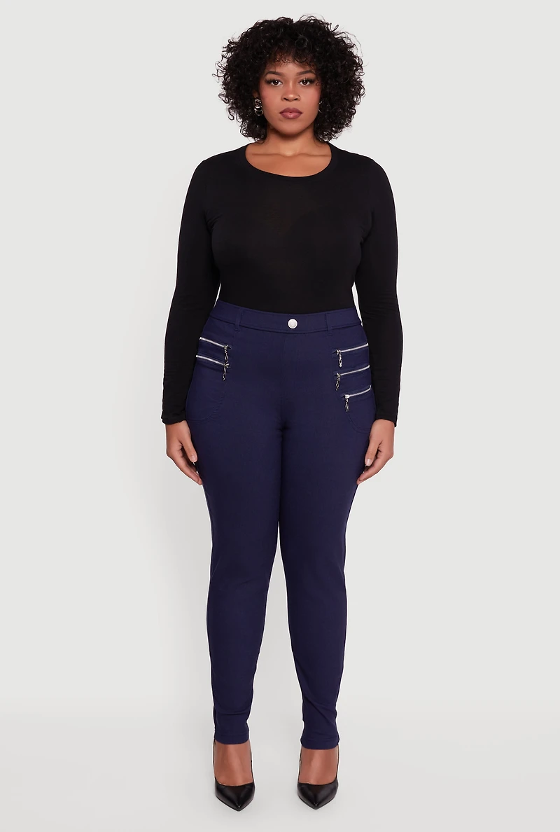 Plus Faux Zip Pocket Pull On Dress Pants