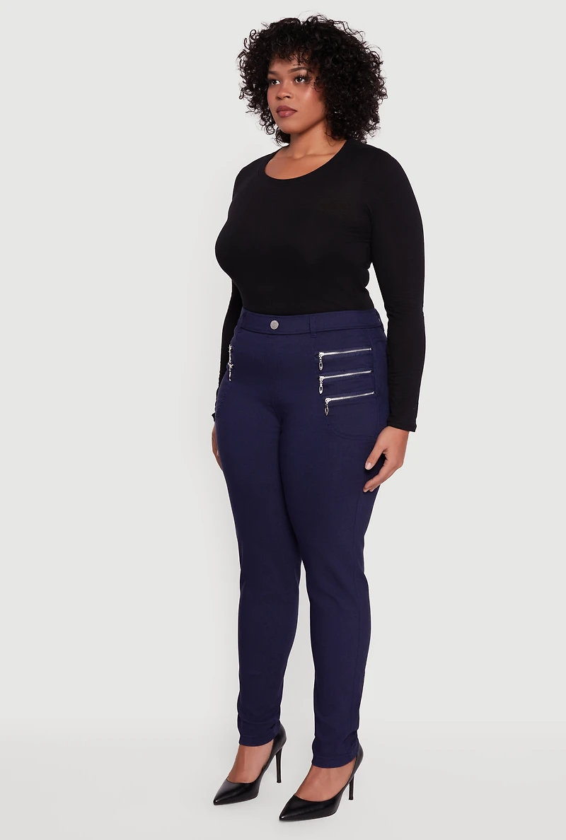 Plus Faux Zip Pocket Pull On Dress Pants