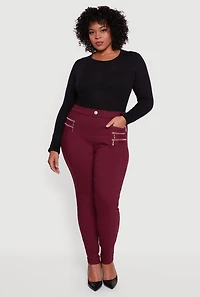 Plus Faux Zip Pocket Pull On Dress Pants