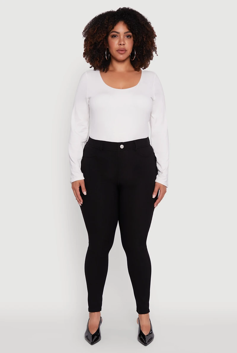 Plus High Waisted Faux Button Pants