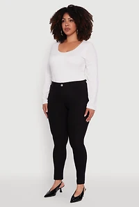 Womens Plus Size High Waisted Faux Button Pants, Black, Size 1X