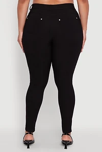 Womens Plus Size High Waisted Faux Button Pants, Black, Size 1X